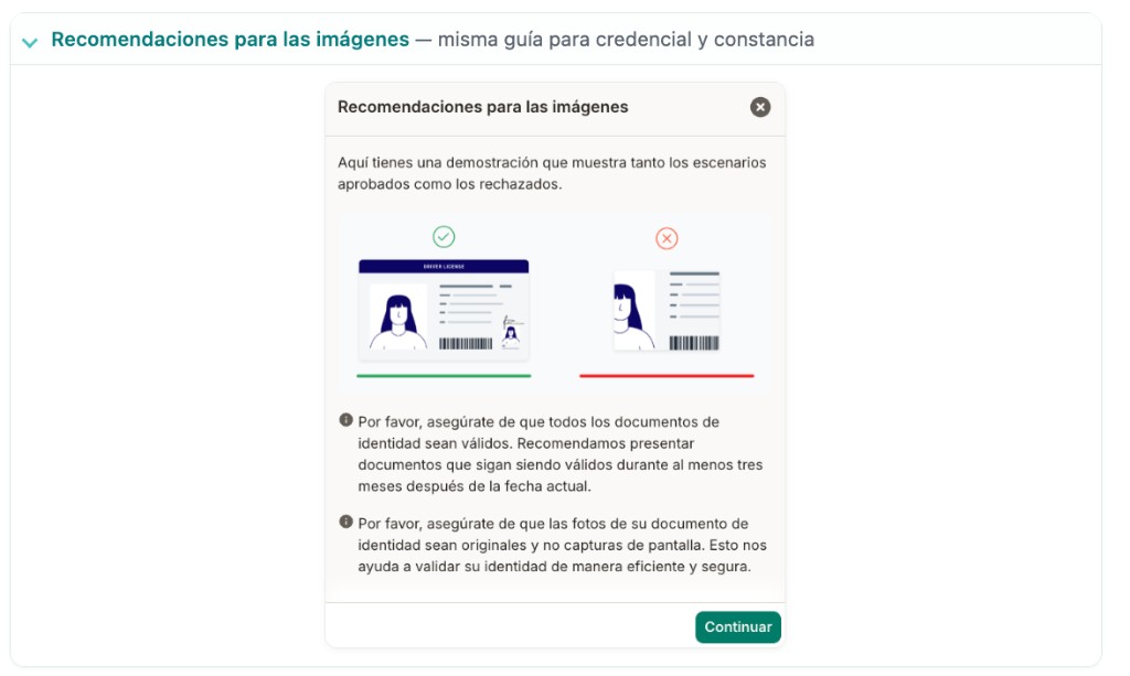 Ejemplo correcto: documento completo. Ejemplo incorrecto: documento recortado.